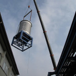 50,000 litre pressurised holding vessel being lifted into place