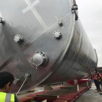 Two 120,000 litre stainless steel whisky vessels