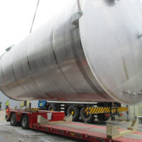 Two 120,000 litre stainless steel whisky vessels