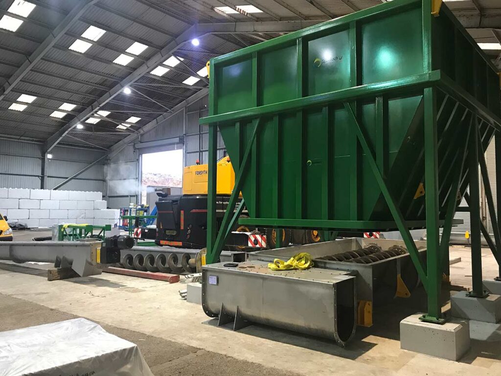 hoppers and screw conveyors during install